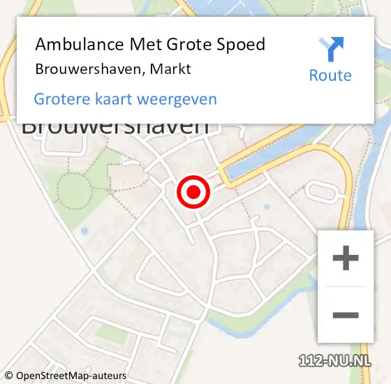 Locatie op kaart van de 112 melding: Ambulance Met Grote Spoed Naar Brouwershaven, Markt op 26 juli 2018 09:16