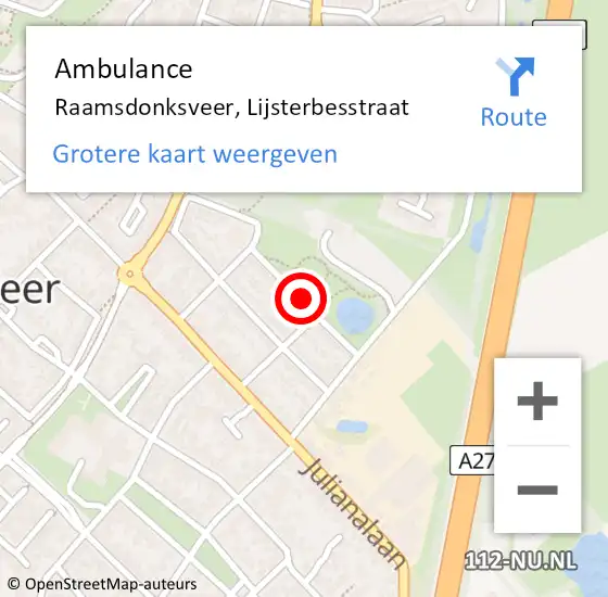 Locatie op kaart van de 112 melding: Ambulance Raamsdonksveer, Lijsterbesstraat op 26 juli 2018 09:38