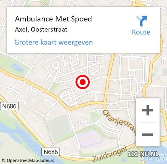 Locatie op kaart van de 112 melding: Ambulance Met Spoed Naar Axel, Oosterstraat op 26 juli 2018 09:47