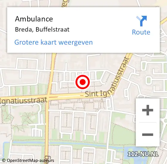Locatie op kaart van de 112 melding: Ambulance Breda, Buffelstraat op 26 juli 2018 09:51