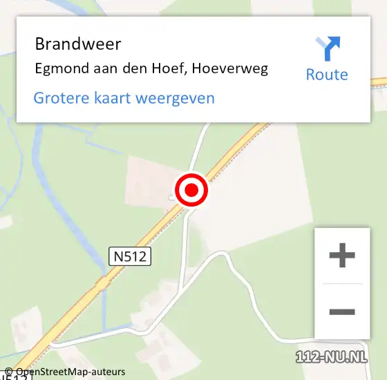 Locatie op kaart van de 112 melding: Brandweer Egmond aan den Hoef, Hoeverweg op 26 juli 2018 11:03