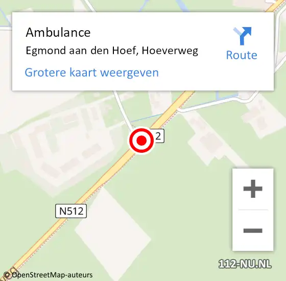 Locatie op kaart van de 112 melding: Ambulance Egmond aan den Hoef, Hoeverweg op 26 juli 2018 11:07