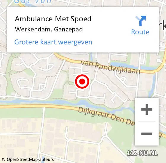 Locatie op kaart van de 112 melding: Ambulance Met Spoed Naar Werkendam, Ganzepad op 26 juli 2018 12:46