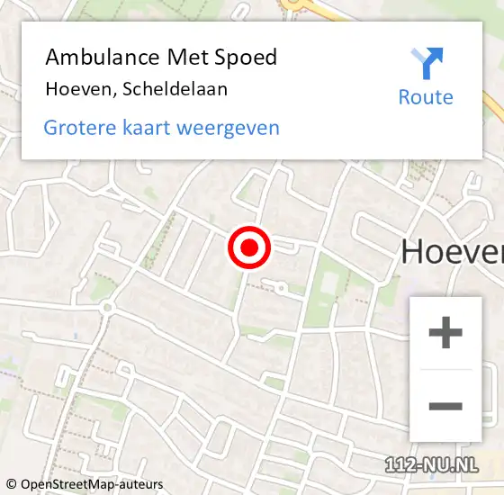 Locatie op kaart van de 112 melding: Ambulance Met Spoed Naar Hoeven, Scheldelaan op 26 juli 2018 13:24