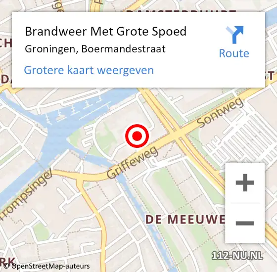 Locatie op kaart van de 112 melding: Brandweer Met Grote Spoed Naar Groningen, Boermandestraat op 26 juli 2018 14:16