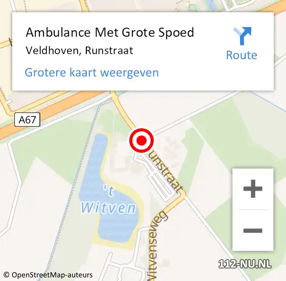 Locatie op kaart van de 112 melding: Ambulance Met Grote Spoed Naar Veldhoven, Runstraat op 26 juli 2018 15:51