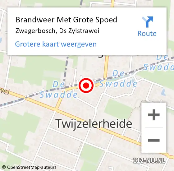 Locatie op kaart van de 112 melding: Brandweer Met Grote Spoed Naar Zwagerbosch, Ds Zylstrawei op 26 juli 2018 16:15