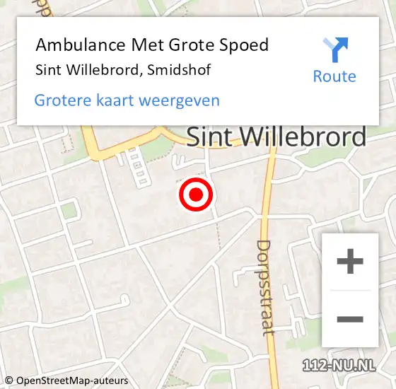 Locatie op kaart van de 112 melding: Ambulance Met Grote Spoed Naar Sint Willebrord, Smidshof op 26 juli 2018 16:17