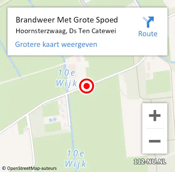Locatie op kaart van de 112 melding: Brandweer Met Grote Spoed Naar Hoornsterzwaag, Ds Ten Catewei op 26 juli 2018 16:37