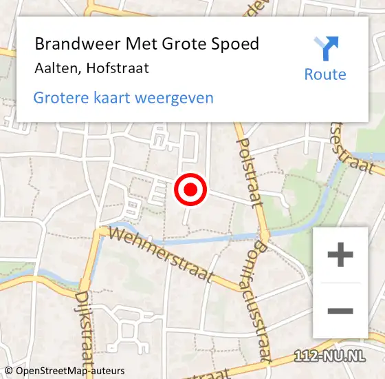 Locatie op kaart van de 112 melding: Brandweer Met Grote Spoed Naar Aalten, Hofstraat op 26 juli 2018 17:23