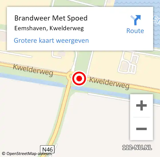 Locatie op kaart van de 112 melding: Brandweer Met Spoed Naar Eemshaven, Kwelderweg op 26 juli 2018 18:23