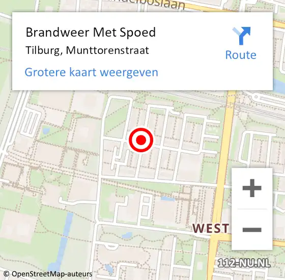Locatie op kaart van de 112 melding: Brandweer Met Spoed Naar Tilburg, Munttorenstraat op 26 juli 2018 18:29