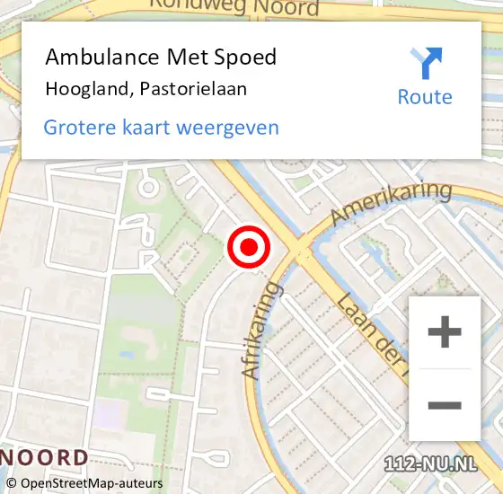 Locatie op kaart van de 112 melding: Ambulance Met Spoed Naar Hoogland, Pastorielaan op 26 juli 2018 18:37