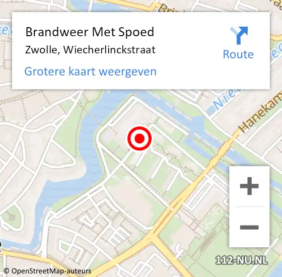 Locatie op kaart van de 112 melding: Brandweer Met Spoed Naar Zwolle, Wiecherlinckstraat op 26 juli 2018 18:57