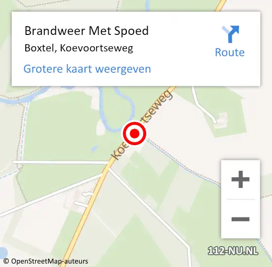 Locatie op kaart van de 112 melding: Brandweer Met Spoed Naar Boxtel, Koevoortseweg op 26 juli 2018 19:05