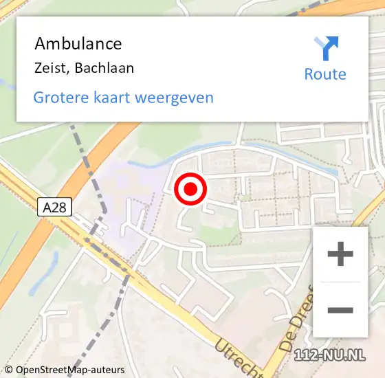 Locatie op kaart van de 112 melding: Ambulance Zeist, Bachlaan op 26 juli 2018 19:37