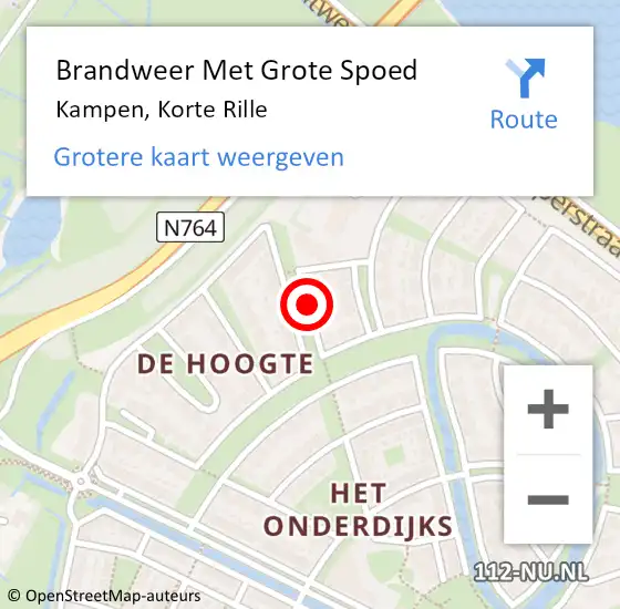 Locatie op kaart van de 112 melding: Brandweer Met Grote Spoed Naar Kampen, Korte Rille op 26 juli 2018 20:00