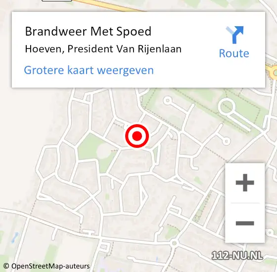 Locatie op kaart van de 112 melding: Brandweer Met Spoed Naar Hoeven, President Van Rijenlaan op 26 juli 2018 20:09