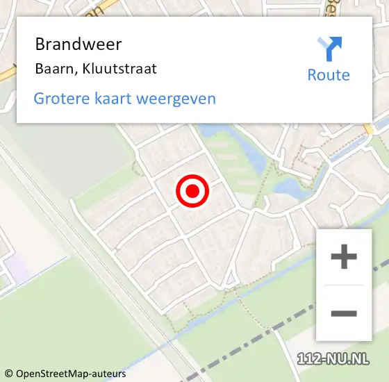 Locatie op kaart van de 112 melding: Brandweer Baarn, Kluutstraat op 26 juli 2018 20:26