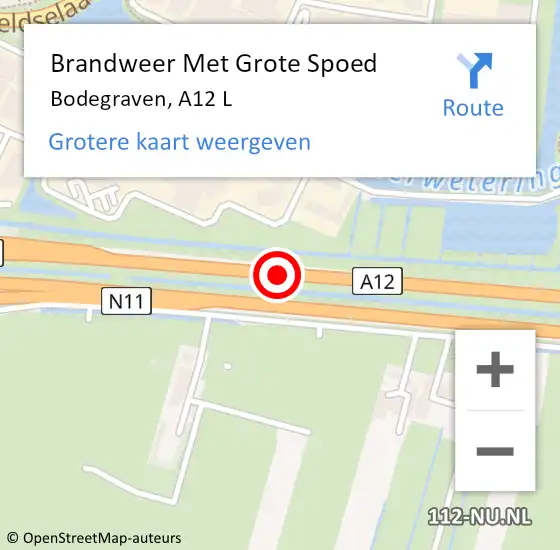 Locatie op kaart van de 112 melding: Brandweer Met Grote Spoed Naar Bodegraven, A12 L op 26 juli 2018 20:50