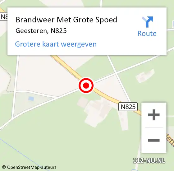 Locatie op kaart van de 112 melding: Brandweer Met Grote Spoed Naar Geesteren, N825 op 26 juli 2018 20:56