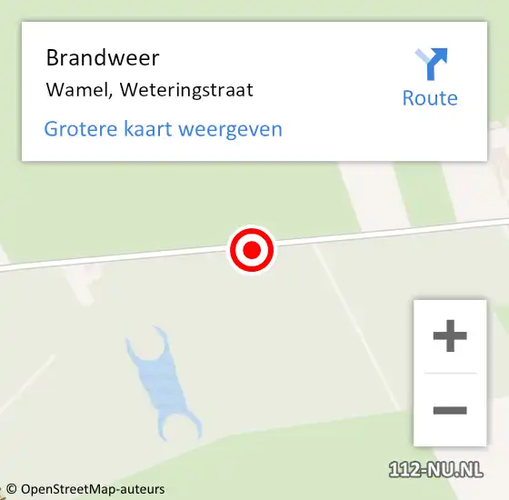 Locatie op kaart van de 112 melding: Brandweer Wamel, Weteringstraat op 26 juli 2018 21:13