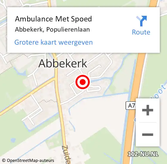 Locatie op kaart van de 112 melding: Ambulance Met Spoed Naar Abbekerk, Populierenlaan op 26 juli 2018 22:58