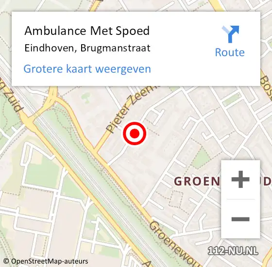 Locatie op kaart van de 112 melding: Ambulance Met Spoed Naar Eindhoven, Brugmanstraat op 26 juli 2018 23:00