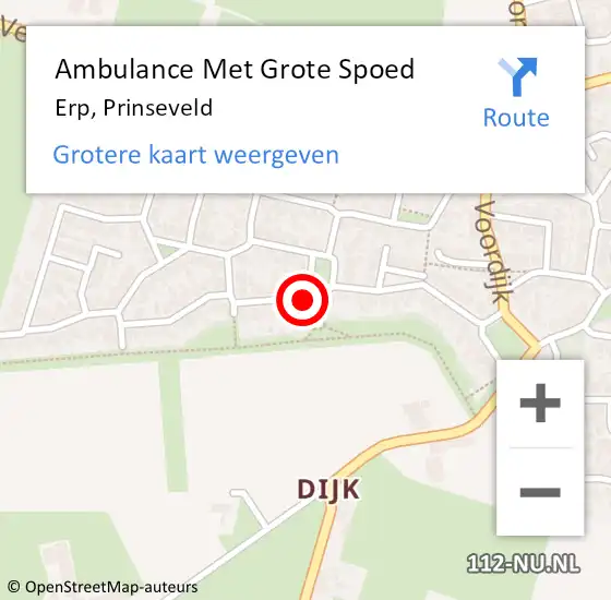 Locatie op kaart van de 112 melding: Ambulance Met Grote Spoed Naar Erp, Prinseveld op 26 juli 2018 23:39