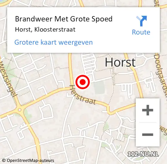 Locatie op kaart van de 112 melding: Brandweer Met Grote Spoed Naar Horst, Kloosterstraat op 26 juli 2018 23:46
