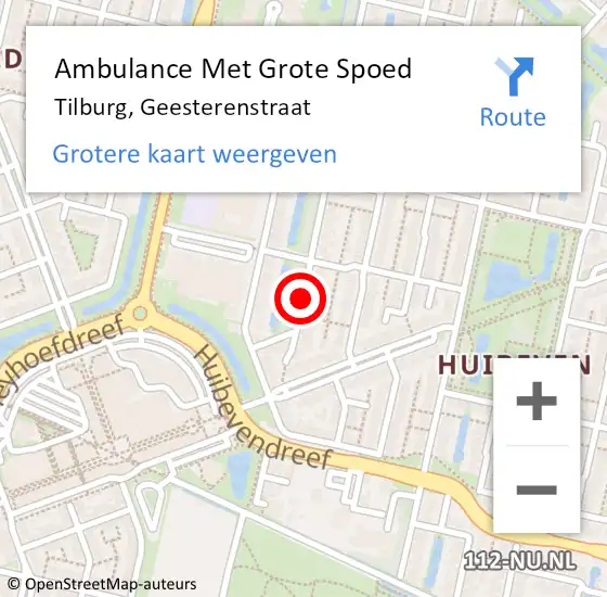 Locatie op kaart van de 112 melding: Ambulance Met Grote Spoed Naar Tilburg, Geesterenstraat op 27 juli 2018 00:10