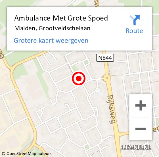 Locatie op kaart van de 112 melding: Ambulance Met Grote Spoed Naar Malden, Grootveldschelaan op 27 juli 2018 00:20