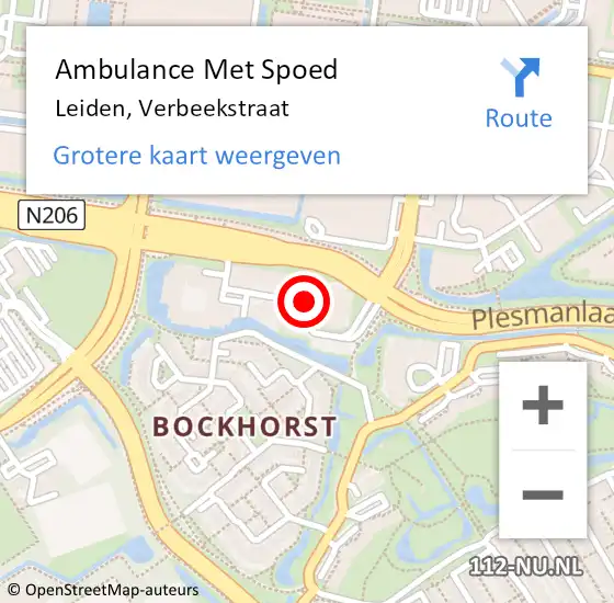 Locatie op kaart van de 112 melding: Ambulance Met Spoed Naar Leiden, Verbeekstraat op 27 juli 2018 01:48