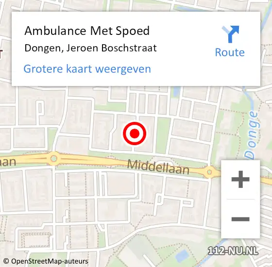 Locatie op kaart van de 112 melding: Ambulance Met Spoed Naar Dongen, Jeroen Boschstraat op 27 juli 2018 02:07