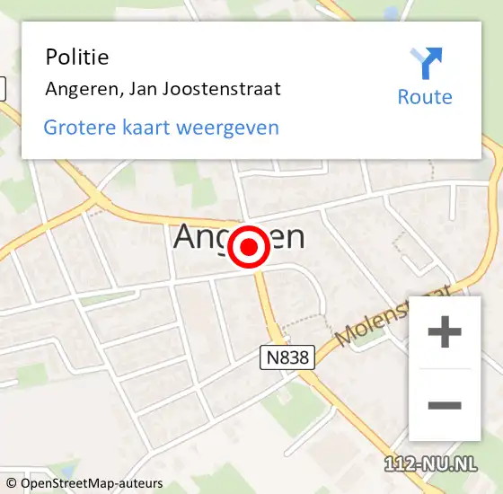 Locatie op kaart van de 112 melding: Politie Angeren, Jan Joostenstraat op 4 maart 2014 08:45