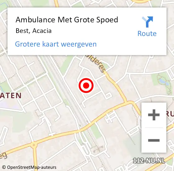 Locatie op kaart van de 112 melding: Ambulance Met Grote Spoed Naar Best, Acacia op 27 juli 2018 03:53