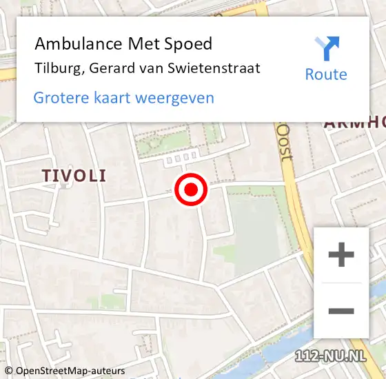 Locatie op kaart van de 112 melding: Ambulance Met Spoed Naar Tilburg, Gerard van Swietenstraat op 27 juli 2018 04:07