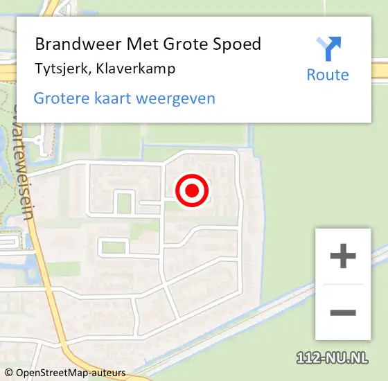 Locatie op kaart van de 112 melding: Brandweer Met Grote Spoed Naar Tytsjerk, Klaverkamp op 27 juli 2018 04:13