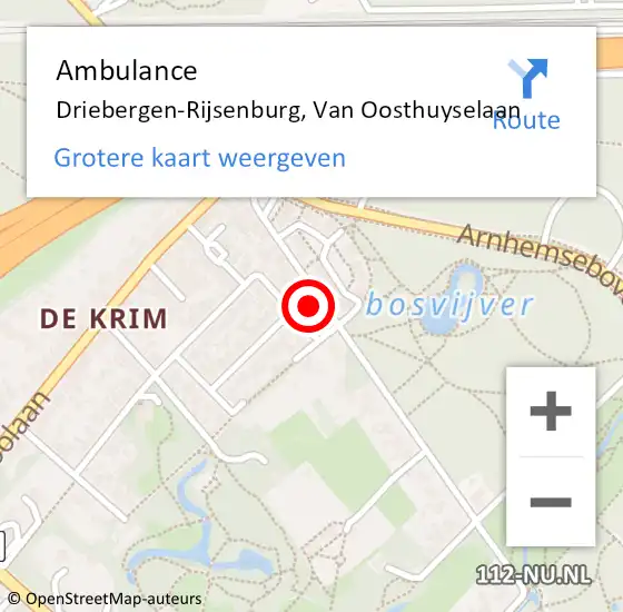 Locatie op kaart van de 112 melding: Ambulance Driebergen-Rijsenburg, Van Oosthuyselaan op 27 juli 2018 06:54