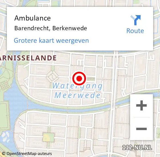 Locatie op kaart van de 112 melding: Ambulance Barendrecht, Berkenwede op 27 juli 2018 08:03