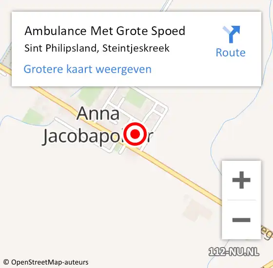 Locatie op kaart van de 112 melding: Ambulance Met Grote Spoed Naar Sint Philipsland, Steintjeskreek op 27 juli 2018 08:56