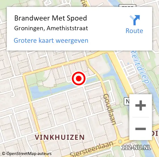 Locatie op kaart van de 112 melding: Brandweer Met Spoed Naar Groningen, Amethiststraat op 27 juli 2018 09:02