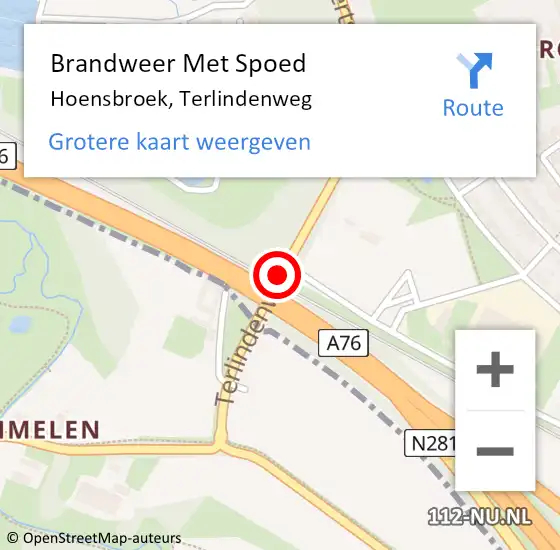 Locatie op kaart van de 112 melding: Brandweer Met Spoed Naar Hoensbroek, Terlindenweg op 27 juli 2018 09:53