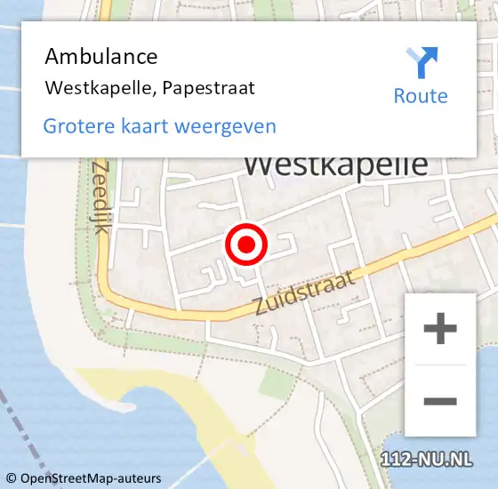 Locatie op kaart van de 112 melding: Ambulance Westkapelle, Papestraat op 27 juli 2018 10:15