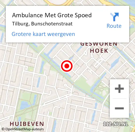 Locatie op kaart van de 112 melding: Ambulance Met Grote Spoed Naar Tilburg, Bunschotenstraat op 27 juli 2018 10:44