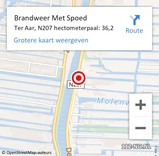 Locatie op kaart van de 112 melding: Brandweer Met Spoed Naar Ter Aar, N207 hectometerpaal: 36,2 op 27 juli 2018 10:53