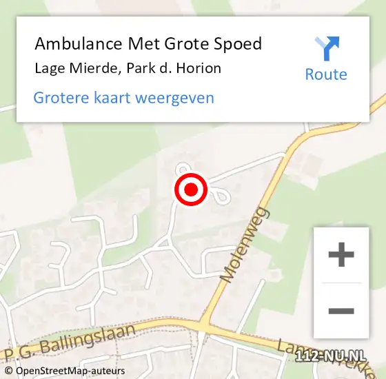 Locatie op kaart van de 112 melding: Ambulance Met Grote Spoed Naar Lage Mierde, Park d. Horion op 27 juli 2018 10:58