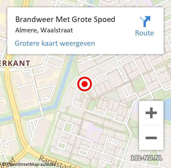 Locatie op kaart van de 112 melding: Brandweer Met Grote Spoed Naar Almere, Waalstraat op 27 juli 2018 11:06