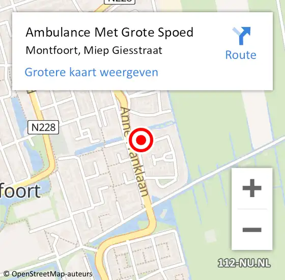 Locatie op kaart van de 112 melding: Ambulance Met Grote Spoed Naar Montfoort, Miep Giesstraat op 27 juli 2018 11:16