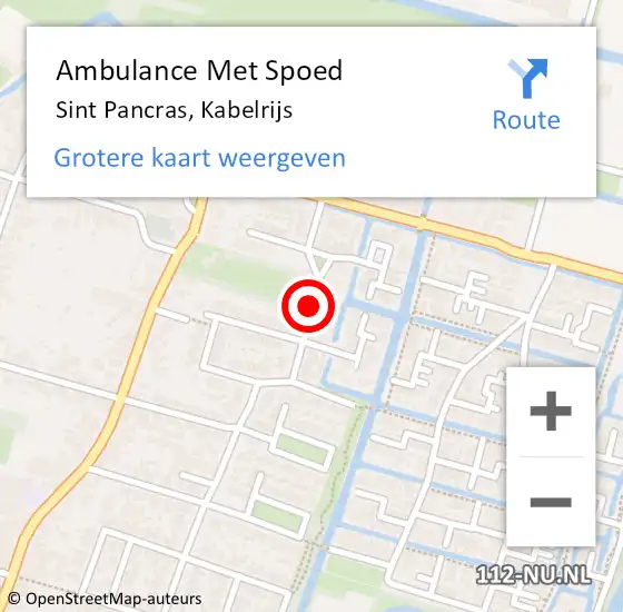 Locatie op kaart van de 112 melding: Ambulance Met Spoed Naar Sint Pancras, Kabelrijs op 27 juli 2018 11:29